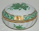 Lidded bowl in 
porcelain from 
Herend, 
Hungary. 
Decorated with 
green flowers 
and gold 
decoration ...