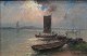 Richarde, 
Ludvig Otto 
(1862-1929): 
Marine with 
sailing ships - 
evening. Oil on 
cardboard. Sign 
...