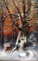 English artist 
(19th century): 
A deer in a 
snowy forest 
with a 
squirrel. Oil 
on mahogany 
panel. ...