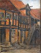 Rohde, Johan 
(1856 - 1935) 
Denmark: View 
of an old 
half-timbered 
farmhouse. 
Signed monogram 
JR ...