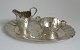 Sugar / creamer 
with tray in 
silver, 
Germany, c. 
1900, 
consisting of 
creamer, sugar 
bowl and ...