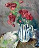 Ulmer, Axel 
Johannes 
(1884-) 
Denmark: Still 
life with 
flowers in a 
striped vase on 
a table. Oil 
...