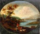 Flemish artist 
(18th cent.): 
Landscape with 
people, animals 
and ruins. Oil 
on cardboard. 
Oval. ...