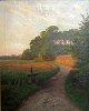 Langer, Viggo 
(1860 - 1942) 
Denmark: Sunset 
at a forest 
edge. 
Skaaningdam, 
Hellebæk. Oil 
on ...