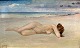 Pedersen, Hugo 
V. (1870 - 
1959) Denmark. 
Beach with 
naked woman. 
Oil on canvas. 
Signed: 
Monogram ...