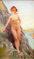 Unknown artist 
(19th c.): A 
naked woman on 
the rocks. Oil 
on canvas. 
Signed 
monogram: CF. 
45 x ...