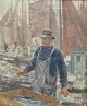 Bjulf, SC (1890 
- 1958) 
Denmark: A 
fishmonger, 
Copenhagen. Oil 
on canvas. 
Signed .: 
Bjulf. 38 x ...