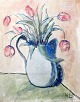 Leth, Harald 
(1899 - 1986) 
Denmark: Still 
life with a jug 
with tulips on 
a table. Oil on 
board. ...