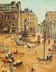 Unknown artist 
(20th 
century.): 
Scene from a 
big city with 
horse-drawn 
carriages. Oil 
on canvas. ...