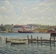 Bundgaard, 
Gunnar (1920 - 
2005) Denmark: 
View from the 
harbor of 
Hobro. Oil on 
canvas. Signed: 
...