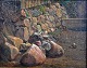 Kiærschou, 
Frederik 
Christian (1805 
- 1891) 
Denmark: A 
stone wall. Oil 
on paper / 
glued on ...
