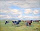 Kjær, Harald 
(1876 - 1948) 
Denmark: The 
cows are milked 
on the field. 
Oil on canvas. 
Signed: H. ...