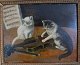 Unknown artist 
(19th 
century): Playing 
kittens with a 
violin. Oil on 
cardboard. 
Unsigned. 20 x 
...