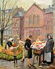Danish artist, 
20th century. 
Flower Market, 
Israel Square, 
Copenhagen.
Oil on canvas. 
Unsigned. ...