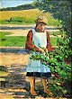 Jacobsen, Rud 
(1894 - 1955) 
Denmark: A girl 
picks berries 
in the garden. 
Signed. Oil on 
canvas. ...