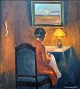 Søndergaard, 
Ole (1917 - 
1958) Denmark: 
Interior with 
woman.
Oil on canvas. 
Signed: O. ...