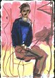 Gislason, Jon 
(1955-): A man 
on a chair. 
Watercolor on 
paper. Sign: 
Jon Gislason 98 
(1998). 32 x 
...