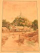 Thai artist. 
Watercolor on 
paper. Phu Khao 
Thong / Temple 
of the holy 
mount. Early 
20th ...