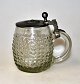 Barrel-shaped 
drink mug of 
blown glass, 
19th century 
with pewter  
lid with gecko 
with ...