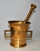 Danish brass 
mortar with 
pistil, 19th 
century with 
two handles. 
Unstamped. H: 
11.5 cm. Pistil 
...