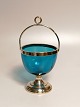 Green sugar 
bowl with 
silver plated 
mounting ca. 
year 1910 Wear 
on hanging and 
foot (patina) 
...
