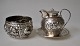 Sugar bowl / 
cream jug with 
lid and tray in 
silver, 20th 
century. 
Oriental. 
Decorated with 
...