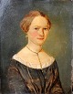Danish golden 
age artist 
(19th century) 
Portrait of 
Louise Ødum 
born børresen. 
Oil on 
cardboard. ...