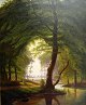 Danish artist 
(19th century), 
Denmark: A 
woman walks in 
a forest. Oil 
on canvas. 
Signed: NV 86. 
...