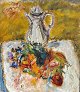 Borregaard, 
Eduard (1902 - 
1978) Denmark: 
Coffee pot and 
fruits on a 
table. Oil on 
canvas. ...