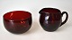 Cream / sugar 
set in ruby red 
glass, 20th 
century 
Denmark. H: 5 - 
6 cm. Diameter: 
8 cm.
NB: ...