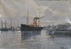 Larsen, C. 
Vilhelm (1880 - 
1950) Denmark: 
A steamer in 
the Port of 
Copenhagen. 
Signed. Oil on 
...
