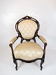 Antique 
armchair of 
polished 
mahogany and 
upholstered 
with light 
fabric, in 
great vintage 
...