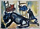 Degett, Karen 
(1954 - 2011) 
Denmark: Cats 
at a 
restaurant, 
Crete, Greece. 
Lead / 
watercolor on 
...