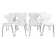 A set of 8 
Seven chairs, 
model 3107, 
designed by 
Arne Jacobsen 
and 
manufactured by 
Fritz Hansen 
...