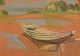 Robert Hancock 
(1912-1993), 
Finland. Oil 
crayon on 
paper. 
Modernist 
landscape with 
boat. Dated ...