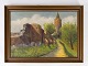 Oil painting 
with wooden 
frame and 
unknown 
signature from 
the 1930s. 
56 x 77 cm.