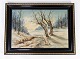 Oil painting 
with winter 
motif and black 
painted frame, 
with unknown 
signature from 
the ...