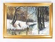 Oil painting 
with winter 
motif and 
gilded frame, 
unknown 
signature from 
the 1930s. 
54 x 75 x 3 
cm.