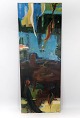 Tall oil 
painting on 
canvas in dark 
colors by the 
danish artist 
Åse Højer, b. 
1952.
200 x 75 x ...