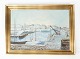 Painting on 
canvas with 
harbour motif 
and gilded 
frame, signed 
V.B. from the 
1940s.
45 x 67 cm.