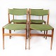 Set of four 
dining room 
chairs in teak 
and green 
upholstery, 
designed by 
Erik Buch from 
the ...