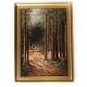 Painting on 
canvas with 
forrest motif 
and gilded 
frame, signed 
A. Toftlind 
1950. 
44 x 32 cm.