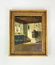 Painting on 
canvas with 
kitchen motif 
and gilded 
frame, signed 
Maleri på 
lærred med 
køkken motiv 
...