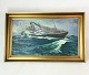 Painting on 
canvas with 
marine motif 
and gilded 
frame signed JN 
by Jens Nielsen 
in 1938.
37 x ...
