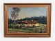 Oil painting 
with farmhouse 
and gold frame 
from around 
1926. Signed 
Holger M. 
Brandholt. 
Stands ...