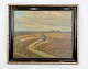 Oil painting on 
canvas with 
motif of 
landscape with 
black frame and 
gold leaf from 
around the ...