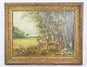 Oil painting on 
canvas with 
motif of 
animals with 
frame of gold 
leaf from 
around 1940s. 
Signed ...
