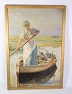 Oil painting on 
canvas with 
motif of lady 
in boat from 
around 1930s
Dimensions in 
cm: H: 132 W: 
89
