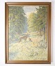 Landscape 
painting, 
painted on the 
canvas with a 
gold frame 
motif of forest 
and deer from 
around ...