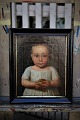 Decorative, 
small 1800s 
children's 
portrait 
painting, 
oil on canvas 
in black wooden 
...